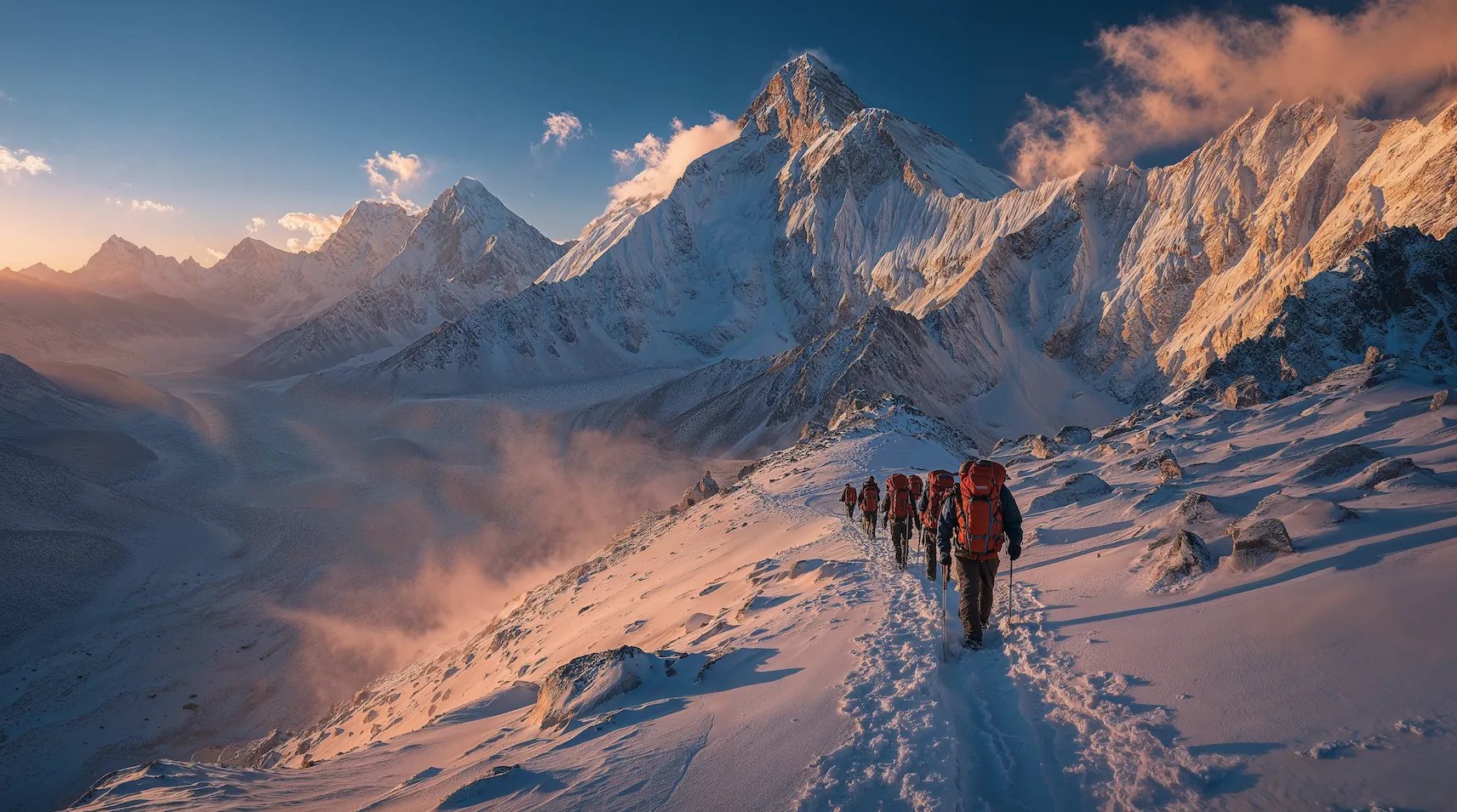 Mountaineers ascending through the Himalayas